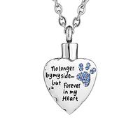 FCZDQ Collier urne funéraire en acier inoxydable avec inscription « No Longer by My Side but Forever in My Heart » pour cendres Bleu