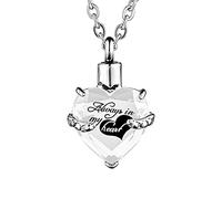 FCZDQ Collier urne funéraire en acier inoxydable avec pierre de naissance « Always in My Heart » pour cendres, Acier inoxydable, Pas de gemme