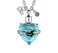 FCZDQ Collier urne funéraire en acier inoxydable avec pierre de naissance « Always in My Heart » pour cendres, Acier inoxydable, Pas de gemme