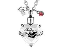 FCZDQ Collier urne funéraire en acier inoxydable avec pierre de naissance « Always in My Heart » pour cendres, Acier inoxydable, Pas de gemme