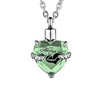 FCZDQ Collier urne funéraire en acier inoxydable avec pierre de naissance « Always in My Heart » pour cendres, Acier inoxydable, Pas de gemme