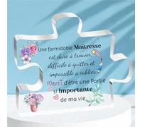 FCZIVA Acrylique Puzzle Plaque Professeure Ornements Femme Jour Enseignante Cadeaux Bureau Signe Noël Décoration de la Maison Anniversaire Merci Souvenirs Maîtresse Retraite Apprécier Concevoir