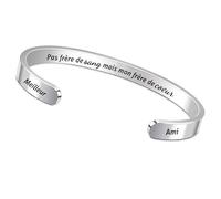 FCZIVA Bracelet Manchette Meilleur Ami Cadeaux de Noël Réglables Amitié Apprécier Devis Gravé Hommes Bijoux d'anniversaire Diplôme Accompagner Souvenir Pas Frère de Sang Mais Mon Frère de Cœur