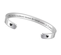FCZIVA Bracelets Manchette Maman Cadeaux de Noël Appréciez Réglables Citations Femmes Gravées Bijoux d'Anniversaire Fête des Mères Journée Famille Personnalisée Accompagner Souvenir