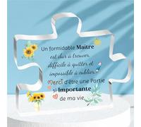 FCZIVA Maître Acrylique Puzzle Plaque Ornements Homme Jour Professeur Cadeaux Bureau Signe Noël Décoration Anniversaire Merci Enseignant Souvenirs Retraite Apprécier tournesols Design