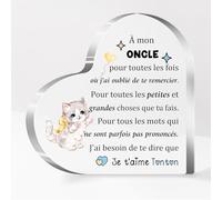 FCZIVA Oncle Acrylique Plaque Coeur Ornements Hommes Fête des Pères Cadeaux Bureau Signe Chat Personnalisé Anniversaire Noël Décoration de la Maison Retraite Merci Tonton Apprécier Souvenir