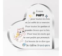 FCZIVA Papy Acrylique Plaque Coeur Ornements Hommes Fête des Pères Cadeaux Bureau Signe Chat Personnalisé Anniversaire Noël Décoration de la Maison Retraite Grand-père Merci Papi Apprécier Souvenir