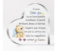 FCZIVA Petit-Fils Acrylique Plaque Ornements Coeur Hommes Anniversaire Obtention du Diplôme Cadeaux Bureau Signe Inspiration Présent Décoration Maison Noël Rappel Jour de Famille Je T’Aime Souvenirs