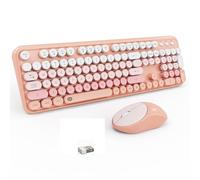 FD Ensemble clavier et souris sans fil 2,4 GHz avec bouton interrupteur - Clavier pleine taille - Compatible avec Windows/ordinateur portable/PC/Notebook/Smart TV et plus encore - Rose clair coloré