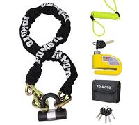 FD-MOTO φ10MM/1,2M Longue Antivol de Chaîne + 110dB Alarme Bloque Disque Cadenas Moto pour Vélo Bicyclette Moto Scooter