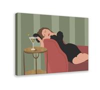 FDBEKPJY Impression sur toile représentant une femme qui se prélasse sur un cocktail vintage 60 x 90 cm