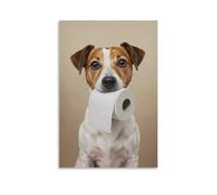 FDBEKPJY Poster sur toile avec rouleau de papier toilette Jack Russell Terrier - Décoration pour chambre à coucher, bureau, chambre - Cadeau 40 x 60 cm