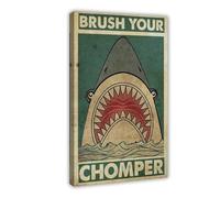 FDBEKPJY Poster vintage sur toile Shark Brush Your Chomper Décoration de chambre à coucher Cadeau 60 x 90 cm