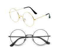 FDCGAS 2 pcs rétro Classique Lunettes,Lunettes Rondes,Lunettes de Parties,Unisexe,Pour Compléter Déguisement Père Noël, Détective,Écolier, Carnaval, Halloween, Cosplay, Fête Costumée