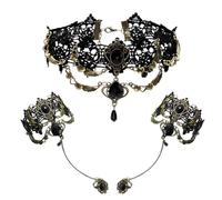 FDCGAS 3 pcs Collier Tour de Cou en Dentelle avec Bracelet Punk Party Gothic Vintage Fait Main Rétro Esclave Punk Vampire Bracelet Pendentif Bracelet pour Les Femmes Noires