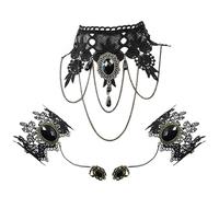 FDCGAS 3 pcs Tour de Cou Noir Collier de Dentelle avec Bracelet Punk Party Gothique Vintage Bracelet Esclave rétro Lolita Fait Main Bracelet pour Femme