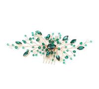 FDCGAS Bijoux Cheveux Mariage - 1 pcs Peignes latéraux pour Cheveux en Cristal Vert, Accessoires pour Cheveux en Strass pour mariée Peigne à Cheveux en Feuille de Vigne dorée pour Mariage