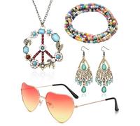 FDCGAS Deguisement Hippie Deguisement Annees 80 70 60s Deguisement Halloween Costume Carnaval Perruque Hippie Homme Deguisement Disco Femme Accessoires Hippie Costume Lunettes Hippie Collier Hippie