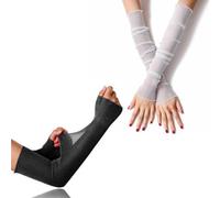FDCGAS Manchette Gants D'été Longs - 2 pcs Ultra Fins Coudés sans Doigts Chauffe Bras Dentelle Protection Solaire Mince Ecran UV Manchettes Cool Mesh Tulle Écran Manchon Parfaits Sportives Plein AI