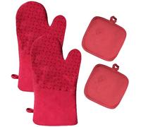 FDDE 2 Pièces Gants Cuisine, Gant Anti Chaleur, Coton Noir Antidérapant Gant, Gants de Four Maniques Cuisine, Gant pour Four Anti Chaleur, Gants de Four, pour Grill, Four, Cuisson (Rouge)