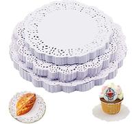 FDDU 300 Pièces Dentelle Napperons Papier, Napperon Papier Rond, Dentelles Rondes Ajourées, Pâte De Bois, Trois Tailles Différentes, Napperon Dentelle, pour Fête De Famille Ou Table De Mariage
