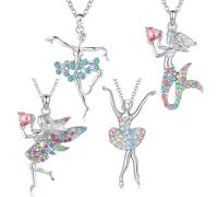 FDDU 4 Pièces Collier Avec Pendentif En Forme De Ballerine Tutu, Collier Pendentif Danseuse Ballet, Collier pour Fille Avec Collier Fée Des, Avec Chaîne, pour Convient Aux Enfants Et Aux Adolescentes