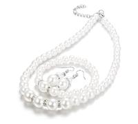 FDDU Art Pearl Chain Bracelet Boucles d'Oreilles, Faux Collier de Perles et Boucles d'Oreilles Bracelet Set, Ensemble de Mariée Faux Perle, Blanc Faux Perle Pendentif, pour Saint-Valentin, Mariage