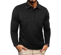 FDDYA Chemises Homme Manches Longues, t-Shirts Basiques décontractés à Boutons, Hauts élégants et décontractés avec Poche, Tenues Automne-Hiver, t-Shirts Basiques en Coton(Black,M)