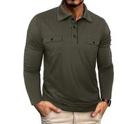 FDDYA Chemises Homme Manches Longues, t-Shirts Basiques décontractés à Boutons, Hauts élégants et décontractés avec Poche, Tenues Automne-Hiver, t-Shirts Basiques en Coton(Navy Green,3XL)