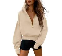 FDDYA Women's 2025 Fall Hooded Sweatshirts,Trendy Queen Half Zip Pullover Hoodies, Jackets Fall Fashion Outfits Clothing(Apricot,S)