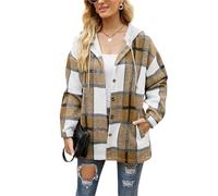 FDDYA Womens Flannel Shirt,s Casual Lapel Long Sleeve Outwear, Flannel Hooded,Plaid Button Down Shirt,Warm Fall Winter Blouses(Khaki,L)