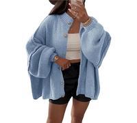 FDDYA Womens Knit Cardigan Sweaters,Mock Neck Lantern Long Sleeve Chunky Knit Jacket, Soft Knits Cardigan Sweater(Blue,L)