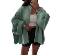 FDDYA Womens Knit Cardigan Sweaters,Mock Neck Lantern Long Sleeve Chunky Knit Jacket, Soft Knits Cardigan Sweater(Green,M)