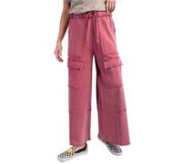 FDDYA Women's Y2k Baggy Cargo Pants,Lazy Days Wide Leg Pants,Casual Trousers with Pockets,Casual Fall Trousers(Rose Red,L)