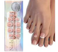FDEETY 120 Pièces Faux Ongles pour Femmes Court Carrés Français Nude à Coller Faux Orteil 12 Tailles Différentes Ongles Pieds à Couverture Complète Press On Nails(SET D)