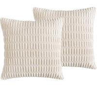 FDEETY 2 Housses Coussin Velours Côtelé Texturé Carré Décoratif Rayures Bohai Fermeture Invisible Salon Chambre