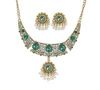 FDEETY 2 Pièces Collier Pendentif Goutte Cristal Rubis Boucles Oreilles Perles Blanches Parure Bijoux Femme Élégante Mariage Cérémonie