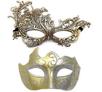 FDEETY 2 Pièces Masque Bal Masqué Femme Homme Peinture Exquise Elégant et Mystérieux Masque Venitien Dentelle Délicate pour Halloween Mascarade Carnaval