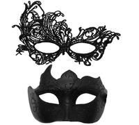 FDEETY 2 Pièces Masque Bal Masqué Femme Homme Peinture Exquise Elégant et Mystérieux Masque Venitien Dentelle Délicate pour Halloween Mascarade Carnaval