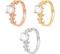 FDEETY 3 Bagues Ajustables Motif Feuille Cristal Brillant Ensemble Élégant Bijoux Femme Trio Plaqué Argent Or Rose