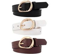 FDEETY 3 Ceintures Fines Ovales Boucle Dorée Élégante Cuir Synthétique Ajustable Classique Femme