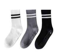 FDEETY 3 Paires Chaussettes Pilates Yoga Chaussette Antidérapante Femme pour Barre Ballet Fitness Taille Unique Noir Blanc Gris