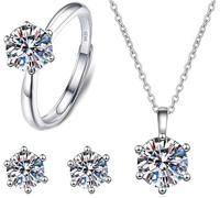 FDEETY 3 Pièces Ensemble Bijoux Carré Brillant Collier Boucles D'oreilles Bague Cristal Zircon Cubique Argent Élégant Parure Femme