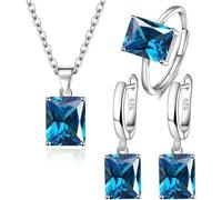 FDEETY 3 Pièces Ensemble Bijoux Carré Cristal Bague Collier Boucles D'oreilles Argent Femme Élégant Accessoire Brillant