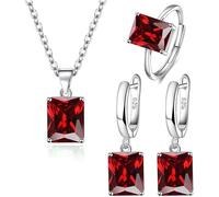 FDEETY 3 Pièces Ensemble Bijoux Carré Cristal Bague Collier Boucles D'oreilles Argent Femme Élégant Accessoire Brillant