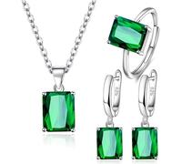 FDEETY 3 Pièces Ensemble Bijoux Carré Cristal Bague Collier Boucles D'oreilles Argent Femme Élégant Accessoire Brillant