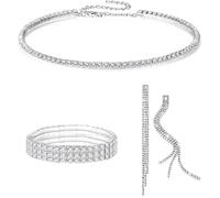 FDEETY 3 Pièces Ensemble Bijoux Cristal Brillant Collier Bracelet Boucles D'oreilles Strass Élégant Accessoires Femme Luxueux Parure Mariage Soirée