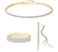 FDEETY 3 Pièces Ensemble Bijoux Cristal Brillant Collier Bracelet Boucles D'oreilles Strass Élégant Accessoires Femme Luxueux Parure Mariage Soirée