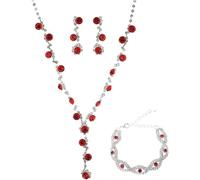 FDEETY 3 Pièces Parure Bijoux Cristal Brillant Collier Pendentif Boucles D'oreilles Bracelet Ensemble Élégant Strass Accessoires Femme