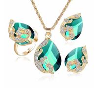 FDEETY 3 Pièces Parure Bijoux Cristal Goutte Eau Collier Boucles Oreilles Bague Ensemble Élégant Brillant